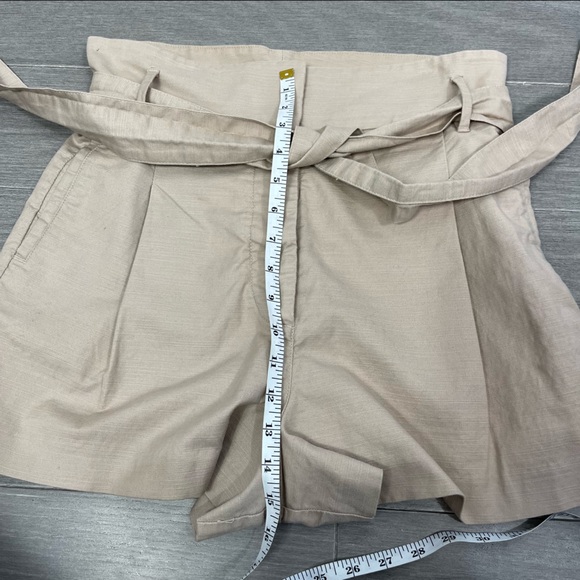 Aritzia Wilfred Marne Cairo Beige High Waisted Tie Front Paperbag Linen Shorts 8 - Picture 15 of 16